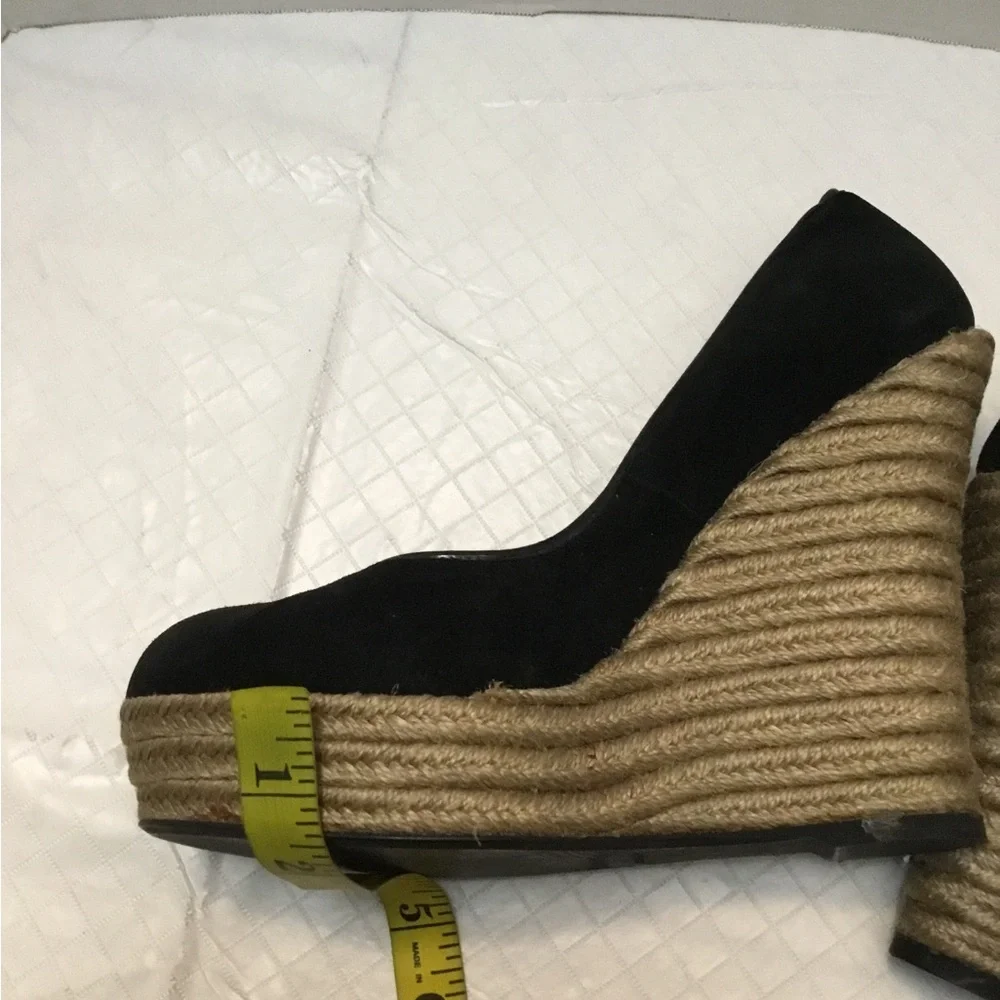 Theory Black Espadrille Wedge Pumps